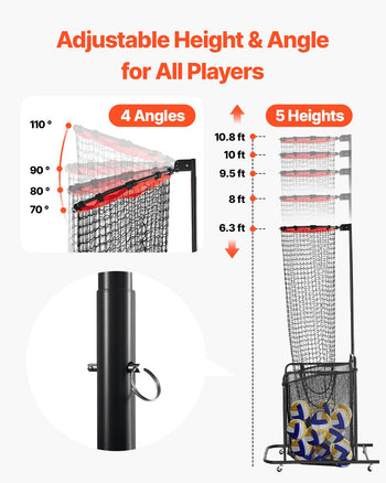 Volleyball Setter Training Equipment, Angle and Height Adjustable Volleyball Trainer, Portable Practice Net with Cart, Wheels, Carrying Bag, Indoor Outdoor Target Net for Serving Spiking Setting