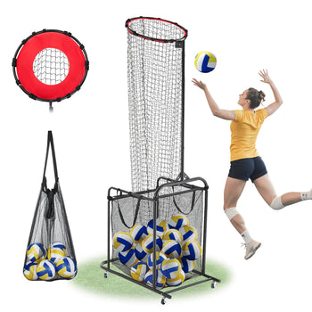 Volleyball Setter Training Equipment, Angle and Height Adjustable Volleyball Trainer, Portable Practice Net with Cart, Wheels, Carrying Bag, Indoor Outdoor Target Net for Serving Spiking Setting
