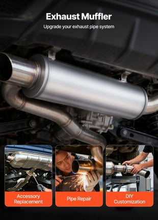 Exhaust Muffler, 4 Inch Inlet & Outlet, 30 Inch Overall Length Stainless Steel Exhaust Tip, Universal Resonator Round Body, High Performance for Trucks, Sedans, Sports Cars, SUVs & Daily Drivers