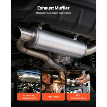 Exhaust Muffler, 4 Inch Inlet & Outlet, 30 Inch Overall Length Stainless Steel Exhaust Tip, Universal Resonator Round Body, High Performance for Trucks, Sedans, Sports Cars, SUVs & Daily Drivers