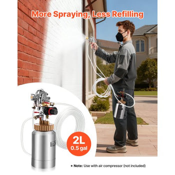 Spray Paint Pressure Pot, 0.5 Gal/2 L Pressure Pot Paint Sprayer, ?1.8mm + ?3mm Two Spray Guns Central Pneumatic Sprays Gun with Two 9.8 FT/3 m Hoses for Furniture, Car, Fence, Max 45 Psi
