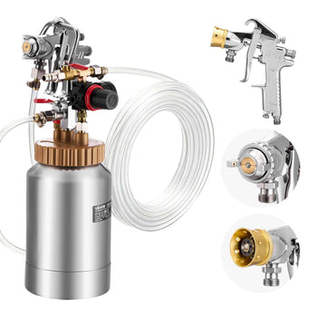 Spray Paint Pressure Pot, 0.5 Gal/2 L Pressure Pot Paint Sprayer, φ1.8mm + φ3mm Two Spray Guns Central Pneumatic Sprays Gun with Two 9.8 FT/3 m Hoses for Furniture, Car, Fence, Max 45 Psi