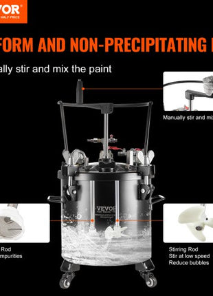 Spray Paint Pressure Pot, 20L/5gal Pressure Pot Tank, 70 psi Adjustale Pressure, Steel Pressure Pot Paint Tank with Casters and Leak Repair Sealant, for Home Decor and Industry Painting