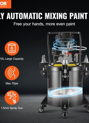 Spray Paint Pressure Pot, 10 L/2.5 gal Fully Automatic Stirring Pressure Pot Tank, 70 psi Adjustale Pressure, Pressure Pot Paint Tank with Spray Gun and Hoses, for Home Decor Industry Painting