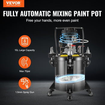 Spray Paint Pressure Pot, 10 L/2.5 gal Fully Automatic Stirring Pressure Pot Tank, 70 psi Adjustale Pressure, Pressure Pot Paint Tank with Spray Gun and Hoses, for Home Decor Industry Painting