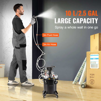 Spray Paint Pressure Pot, 10 L/2.5 gal Fully Automatic Stirring Pressure Pot Tank, 70 psi Adjustale Pressure, Pressure Pot Paint Tank with Spray Gun and Hoses, for Home Decor Industry Painting