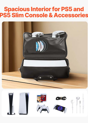 PS5 Carrying Case, Travel Bag for Playstation 5 & PS5 Slim Waterproof Nylon, Soft Interior Lining & Padded Dividers for Extra Protection, Spacious Design with Carry Handle for Storage, Home