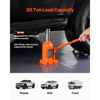 Hydraulic Bottle Jack, 30 Ton/66138 lbs Welded Bottle Jack with 11.22''-18.66'' Lifting Range & 3-Section Long Handle, for Car, Pickup, Truck, RV, Auto Repair, Industrial Engineering