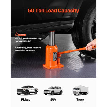 Hydraulic Bottle Jack, 50 Ton/110231 lbs Welded Bottle Jack with 11''-17.32'' Lifting Range & 3-Section Long Handle, for Car, Pickup, Truck, RV, Auto Repair, Industrial Engineering
