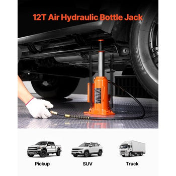 Air Hydraulic Bottle Jack, 12 Ton/26455 lbs Pneumatic Hydraulic Bottle Jack with 10.43''-19.88'' Lifting Range & Manual Hand Pump, for Pickup, Truck, RV, Auto Repair, Industrial Engineering