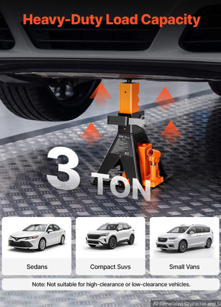 Hydraulic Bottle Jack and Jack Stand in One 3 Ton (6613.9 lbs) Lift, for Sedans, Compact SUVs & Small Vans, 10.75"-21.14" Lifting Range, All-in-One Heavy Duty Vehicle Unijack with Wide Base