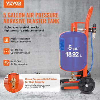 5 Gallon Sand Blaster, 60-110 PSI High Pressure Sandblaster, Portable Abrasive Blasting Tank, Air Sand Blasting Kit with 4 Ceramic Nozzles and Oil-Water Separator for Paint, Stain, Rust Removal