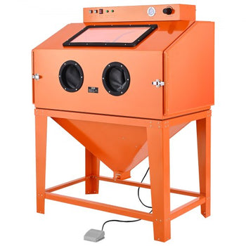 115 Gallon Sandblasting Cabinet, Heavy Duty Steel Sand Blasting Cabinet with 31-Gallon Media Hopper, Dual Blasting Guns & 1.6HP Dust Collector for Oversized Parts Surface Finishing, Rust Removal