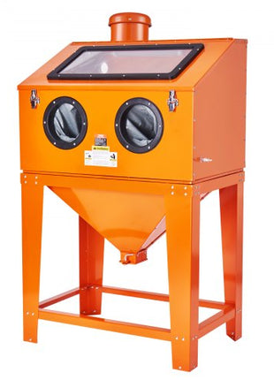 90 Gallon Sandblasting Cabinet with 1.8 Gallon Dust Collection System, 40-120PSI Sand Blasting Cabinet with Stand, Heavy Duty Sand Blaster with Blasting Gun & 4 Nozzles for Paint, Rust Removal