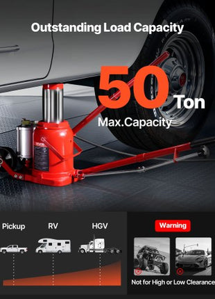Air Hydraulic Bottle Jack, 50 Ton (110231.5 lbs) Capacity, 10.4-16.1 Inch Lifting Range, Pneumatic/Manual Heavy Duty Welded Bottle Jack with Pump for Car, SUV, Pickup, Truck, RV Auto Repair, Red