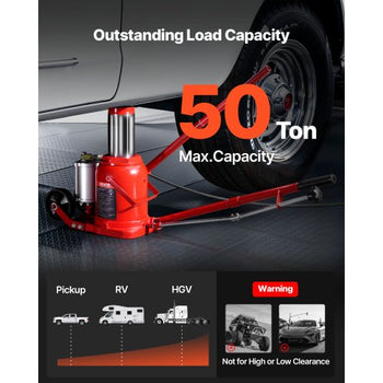 Air Hydraulic Bottle Jack, 50 Ton (110231.5 lbs) Capacity, 10.4-16.1 Inch Lifting Range, Pneumatic/Manual Heavy Duty Welded Bottle Jack with Pump for Car, SUV, Pickup, Truck, RV Auto Repair, Red