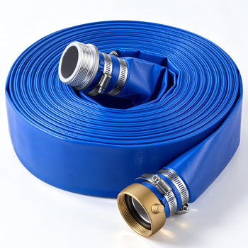 Discharge Hose 2" x 100 ft PVC Lay Flat Backwash Water Pump Hose, for Swimming Pool Sand Filter & Sump Pump, Water Transfer Drainage, Weather & Burst-Resistant, with Pin Lug Fittings, Blue