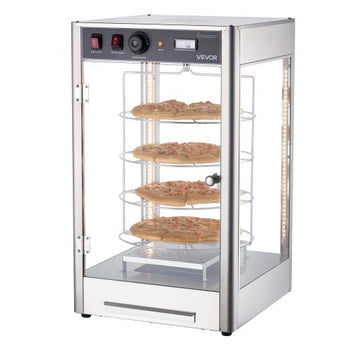 Commercial Food Warmer Display, 4-Tier Pizza Warmer with Rotary Steam Heating for 14 in Pizza, 86?~185? Temperature Control and Temp Display, 25W Oven Light + Top LED for Pizza Shop, Restaurant