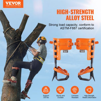 Tree Climbing Spikes, 1 Pair Alloy Steel Climbing Spurs, 350lbs Load Capacity Tree Climbing Gear with Straps and Spike Protectors, Arborist Equipment for Climbers, Hunting, Fruit Picking, Orange