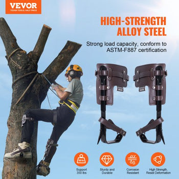 Tree Climbing Spikes, 1 Pair Alloy Steel Climbing Spurs, 350lbs Load Capacity Tree Climbing Gear with Straps and Spike Protectors, Arborist Equipment for Climbers, Hunting, Fruit Picking, Brown