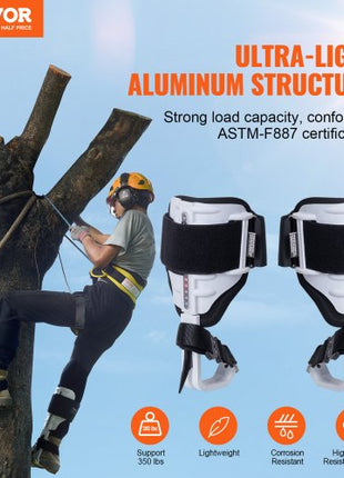 Tree Climbing Spikes, 1 Pair Aluminum Climbing Spurs, 350lbs Load Capacity Tree Climbing Gear with Straps and Spike Protectors, Arborist Equipment for Climbers, Hunting, Fruit Picking, White
