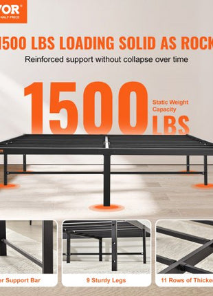 14 Inch Queen Metal Bed Frame Platform, No Box Spring Needed, 1500 lbs Loading Capacity Embedded Heavy Duty Mattress Foundation with Steel Slat Support, Easy Assembly, Noise Free