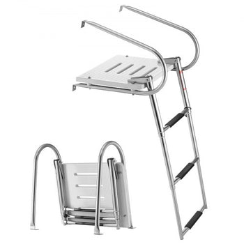 Boat Ladder, 3 Steps, Stainless Steel Telescoping Folding Swim Deck Ladder for Rear Entry Inboard, 400 lbs Capacity with Wide Anti-Slip Steps & Handrails, for Outboards, Yacht, Pontoon Boats