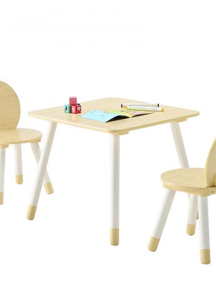 Kids Table and 2 Chairs Set, Toddler Table and Chair Set with Rounded Edge Design & Graffiti Desktop, Wooden Desk for Art, Craft, Reading, Learning, Drawing, Classroom/Daycare/Home, Burlywood
