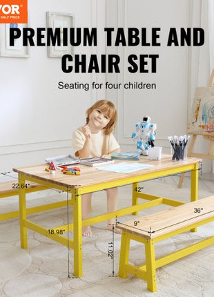 Kids Table and Bench Set, Toddler Table and Chair Set of 3, Wood Activity Table for Art, Craft, Reading, Learning