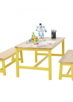 Kids Table and Bench Set, Toddler Table and Chair Set of 3, Wood Activity Table for Art, Craft, Reading, Learning