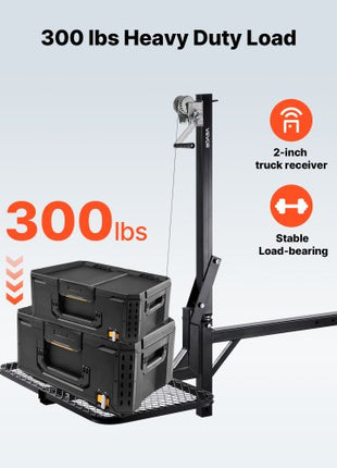 Hitch Deer Hoist with Lifting System Platform, 300 lbs Load Capacity, Game Hoist Winch Lift with 2-inch Receiver, 360-Degree Swivel Shaft & Foldable, Hitch-Mounted Deer Hanger for Moving Game