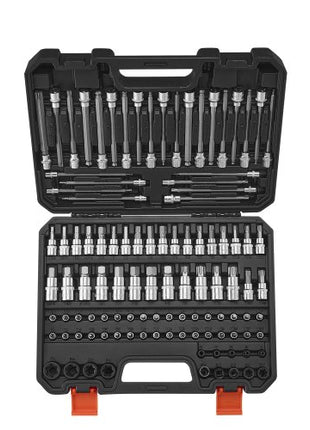Bit Socket Set, 107-Piece SAE and Metric, Hex/Torx/External Torx/Tamper-Proof/Extra Long, S2 Alloy Steel and Cr-V Steel, 1/4 in, 3/8 in, and 1/2 in Drives, with Enhanced Storage Case, Hand Use