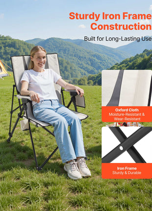 Folding Camping Chair, 3 Reclining Positions, Outdoor High Back Camping Chair, 260lbs Weight Capacity, Full Padded Beach Chairs with Armrest & Headrest, Portable Lawn Chairs for Sports Travel