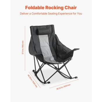 Rocking Camping Chair, Portable Folding Rocker, Heavy-Duty Lawn Chair Recliner with Cupholder & Pocket, Supports 225lbs, Fully Padded Camp Chairs for Outdoor Patio Backyard Porch Garden