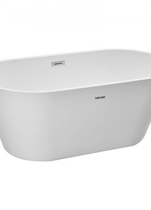 Acrylic Freestanding Bathtub, 59 Inch Contemporary Soaking White Tub with Brushed Nickel Overflow and Drain, Elegant Oval Shape Stand Alone Soaker Tub for Modern Bathroom or Remodel Projects