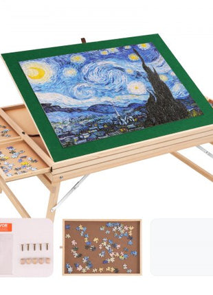 1500 Piece Puzzle Table with Folding Legs, 4 Drawers and Cover, 32.7"x24.6" Wooden Jigsaw Puzzle Plateau, Adjustable 3-Tilting-Angle Puzzle Board, Puzzle Storage System for Adults, Gift for Mom