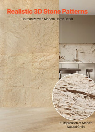 3D Wall Panels, 4 Pack 48 x 24 in PU Natural Stone Imitation Wall Art Tiles, 32 Sq.Ft Coverage Accent Wall Panel, Interior Home Decor for Ceiling, Bedroom, Living & Gaming Room, Stone Yellow