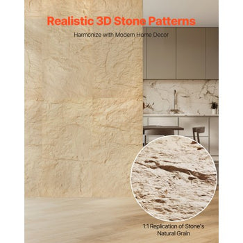 3D Wall Panels, 4 Pack 48 x 24 in PU Natural Stone Imitation Wall Art Tiles, 32 Sq.Ft Coverage Accent Wall Panel, Interior Home Decor for Ceiling, Bedroom, Living & Gaming Room, Stone Yellow