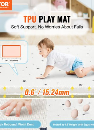 Baby Play Mat, 55""x79"" Baby Crawling Mat, Non-Slip One-Piece Soft Baby Playmat, Rollable Reversible Floor Mat, Waterproof Activity Playmats,  for Babies Toddlers Infants, Play & Tummy Time