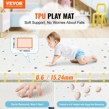 Baby Play Mat, 55""x79"" Baby Crawling Mat, Non-Slip One-Piece Soft Baby Playmat, Rollable Reversible Floor Mat, Waterproof Activity Playmats,  for Babies Toddlers Infants, Play & Tummy Time