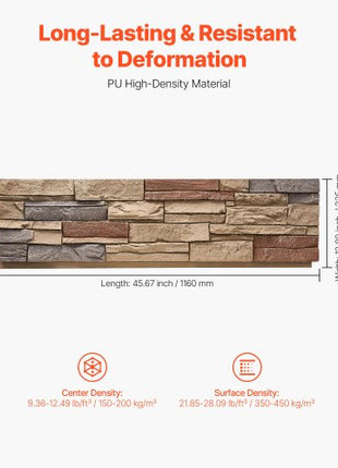 Faux Stacked Stone Panel, 45.6 x 12.8 in Artificial Stone Wall Panels, High-Density PU Stones Siding Panel, Easy to Cut, Rock Panels for Interior and Exterior Decorations, Brick Red