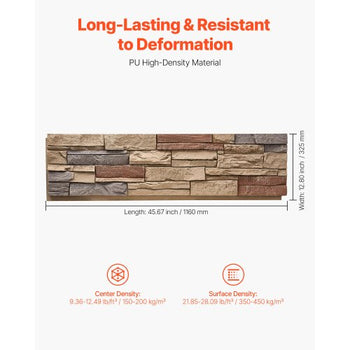 Faux Stacked Stone Panel, 45.6 x 12.8 in Artificial Stone Wall Panels, High-Density PU Stones Siding Panel, Easy to Cut, Rock Panels for Interior and Exterior Decorations, Brick Red