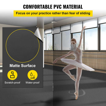 Dance Floor, 6.6x11.8ft Dance Floor Roll, 0.06in Thick PVC Vinyl Dance Floor, Black/Grey Reversible Portable Dance Floor, Non-Slip Dance Flooring, Ballet Dance Floor for Jazz, Pop, Lyrical Style