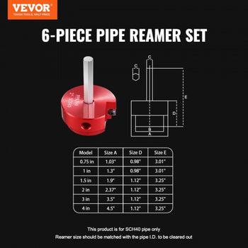 6Pcs PVC Pipe Reamer Kit, Plastic Pipe Fitting Socket Saver Kit, Includes 3/4", 1", 1-1/2", 2", 3", 4'', for PVC, CPVC, ABS Fittings, with Tool Box, for Exhaust, Drain, Water Pipes Cleaning