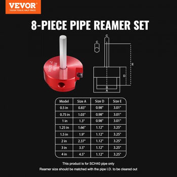 8Pcs PVC Pipe Reamer Kit, 8-Piece, Plastic Pipe Fitting Socket Saver Kit, Includes 1/2'', 3/4", 1", 1-1/4'', 1-1/2", 2", 3", 4'', for PVC, CPVC, ABS Fittings, for Exhaust, Drain, Water Pipes Cleaning