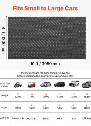 Garage Floor Roll, 4 x 10 ft Garage Flooring Mat, 2.2 mm Thickened PVC Diamond Plate Floor Protector Mat with Double-sided Tape, Non-Slip, Easy to Clean for Warehouse, Gyms, Trailer, Black