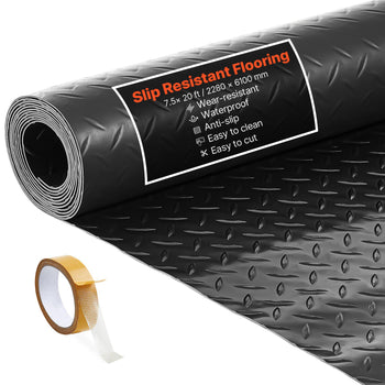 Garage Floor Roll, 7.5 x 20 ft Garage Flooring Mat, 2.2 mm Thickened PVC Diamond Plate Floor Protector Mat with Double-sided Tape, Non-Slip, Easy to Clean for Warehouse, Gyms, Trailer, Black