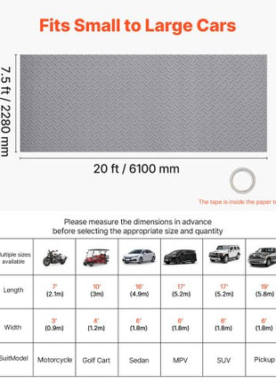 Garage Floor Roll, 7.5 x 20 ft Garage Flooring Mat, 2.2 mm Thickened PVC Diamond Plate Floor Protector Mat with Double-sided Tape, Non-Slip, Easy to Clean for Warehouse, Gyms,Silver Gray