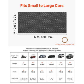 Garage Floor Roll, 7.5 x 17 ft Garage Flooring Mat, 2.2 mm Thickened PVC Diamond Plate Floor Protector Mat with Double-sided Tape, Non-Slip, Easy to Clean for Warehouse, Gyms, Trailer, Black