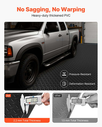 Garage Floor Roll, 7.5 x 17 ft Garage Flooring Mat, 2.2 mm Thickened PVC Diamond Plate Floor Protector Mat with Double-sided Tape, Non-Slip, Easy to Clean for Warehouse, Gyms, Trailer, Black